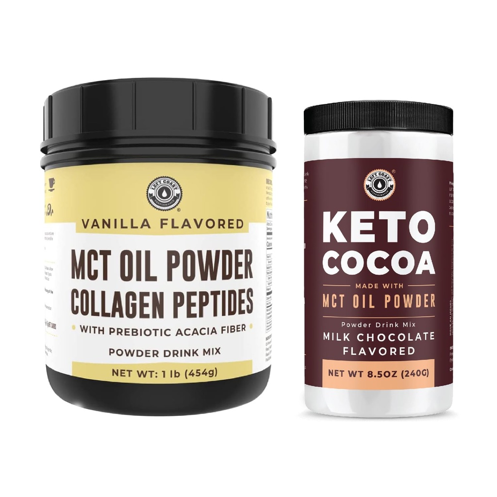 왼 해안 성과 Keto MCT 기름 분말 & 교원질 + Keto Coco 음료 혼합