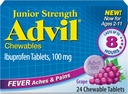 Advil Junior Strength Chewable Ibuprofen Pain Reliever와 Fever Reducer, 통증 완화를위한 어린이 Ibuprofen, 포도 - 24 정제