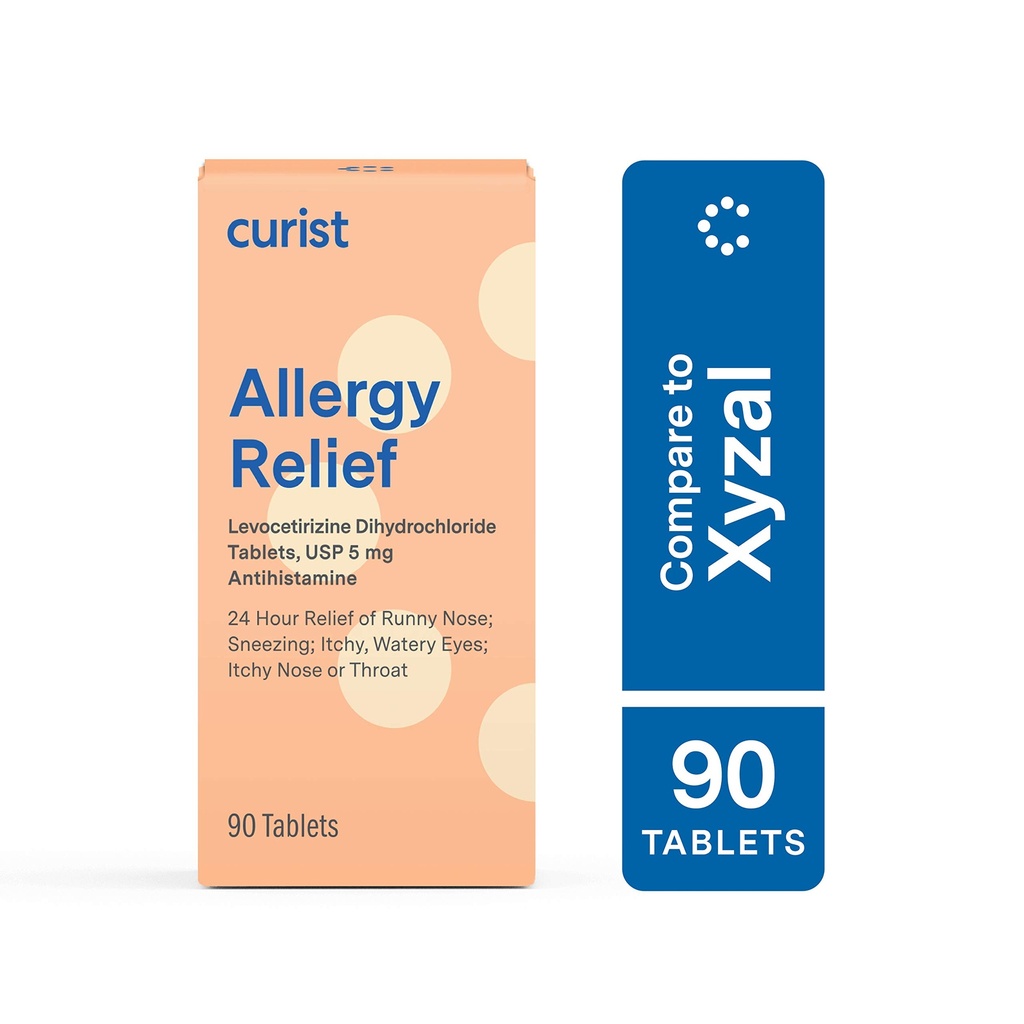 Curist - 일반 Xyzal Levocetirizine 5 mg - (90 정제) - 알레르기 알약, 24 시간 알레르기 완화 - 알레르기 약