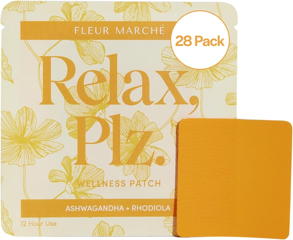 Fleur Marche Relax, Plz Botanical Supplement Patch - Ashwagandha, Chamomile 및 기타 강력한 Adaptogen과 Calming & Relaxing Wellness Patch - 높은 생체 이용 가능 - 28 패치