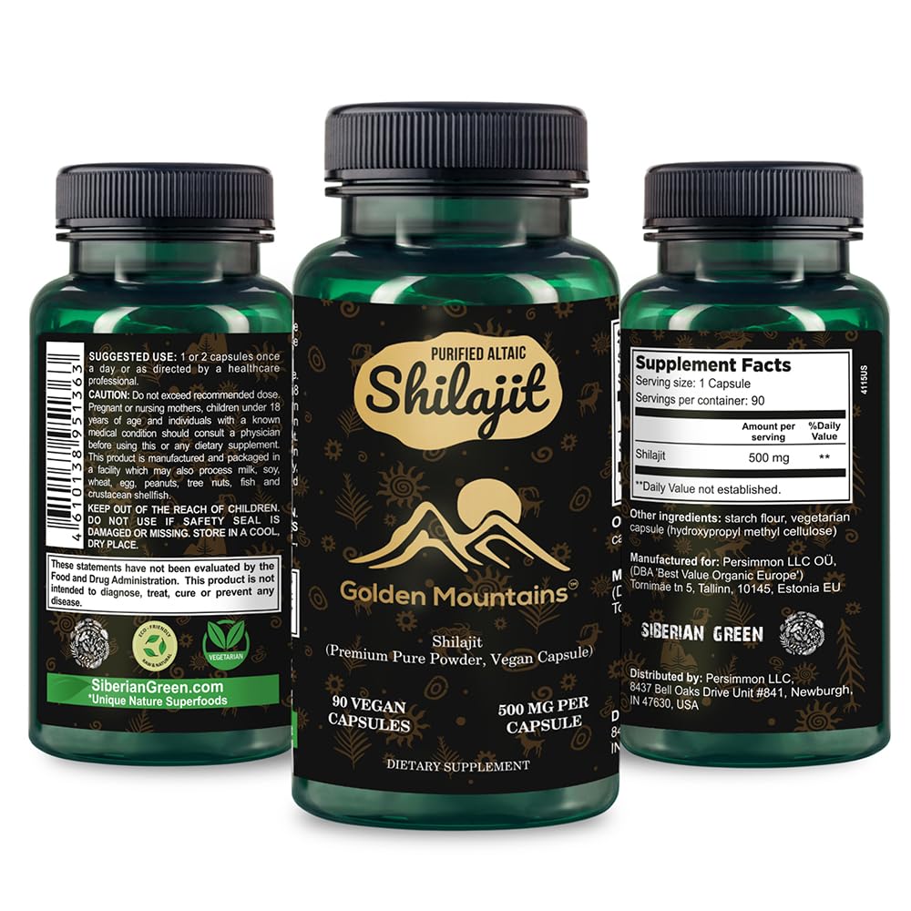 황금 산 Shilajit Vegan 캡슐 500mg 순수한 Altai 90 조사 우수한 추적 무기물