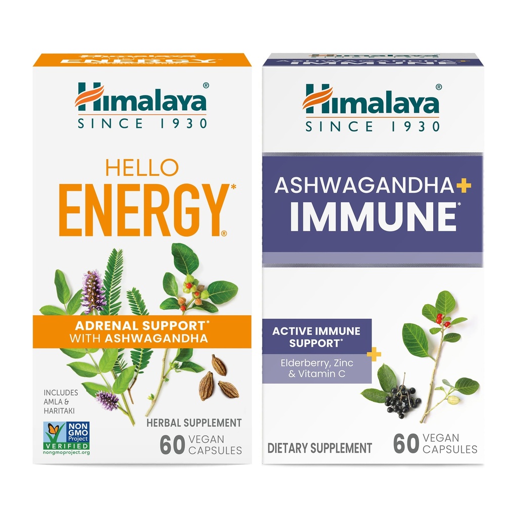 Adrenal Support & Daily Energy and & Ashwagandha +Immune with Vitamin C for Active Immune Support, 60 캡슐 각각 - 번들