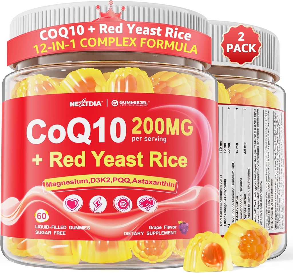 성인을 위한 CoQ10 Gummies - 설탕 자유로운 CoQ10 100mg/200mg w/ 마그네슘, Ashwagandha, 메틸 비타민 B9, B12, B6, 까만 고추 CoQ10 보충교재 - 에너지, 산화 방지제, 휴식 & 뼈, 2Pack