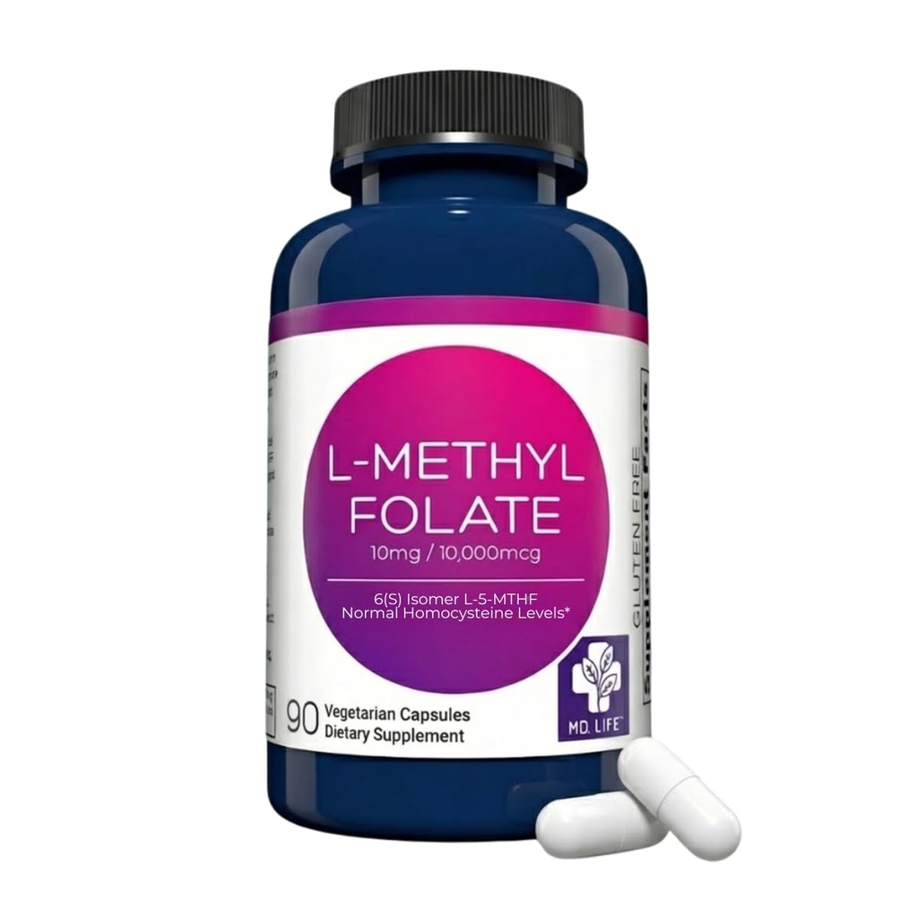MD 생활 L-Methylfolate 10 mg 보충교재 - 직업적인 급료 활동적인 L Methylfolate 보충교재 - 90의 캡슐 - L-Methylfolate 10mg - 최대 힘 MTHFR W/Essential 아미노산