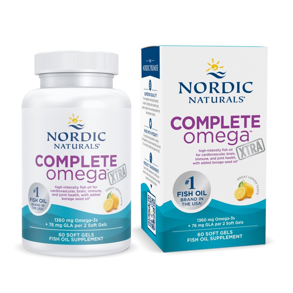 Nordic Naturals Complete Omega Xtra, Lemon - 60 소프트 젤 - 1360 mg Omega-3 + 76 mg GLA - 건강한 피부 - Cognition - Non-GMO - 30 서빙