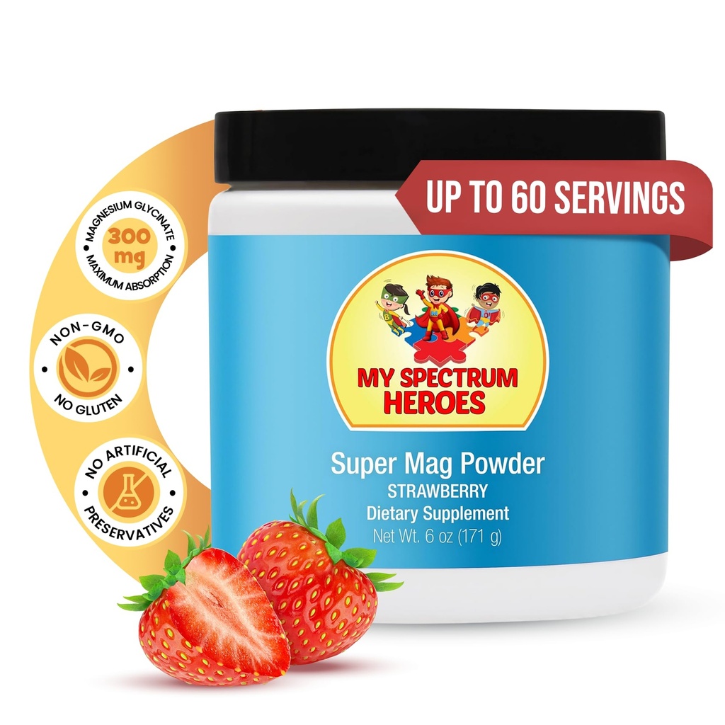 My Spectrum Heroes Calm Magnesium Powder - Gentle Magnesium Glycinate Drink Mix for Relaxation, 수면 지원, 소화 건강 및 스트레스 완화 - Vegan, 글루텐 프리, 6oz (171g)
