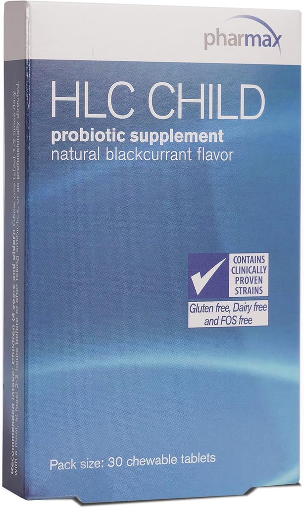 Pharmax HLC Child | 아이들을위한 Probiotic 보충 | 30 Chewable Tablet | 천연 블랙커런트 맛