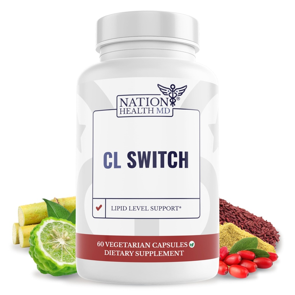 CL 스위치 – 심장 웰빙 보충 – 정상 범위에서 건강한 콜레스테롤 수준 및 혈압 이미 지원* – Citrus Bergamot, Berberine, 빨간 효모 쌀 – 60 캡슐