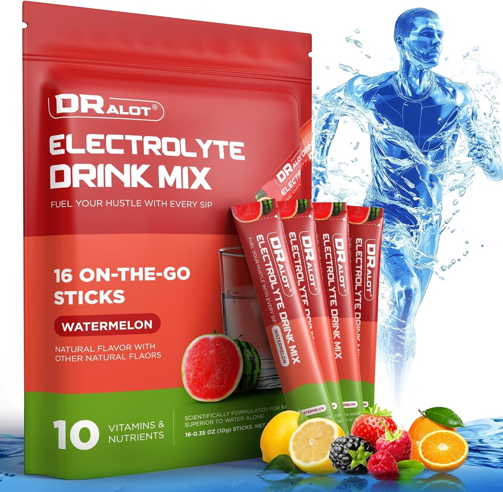 자연적인 풍미를 가진 설탕 자유로운 전해질 분말, 10 Electrolyte & 비타민, 액체 매일 IV, 비 GMO, 글루텐 자유로운, Keto, Vegan, 16의 지팡이, 수박