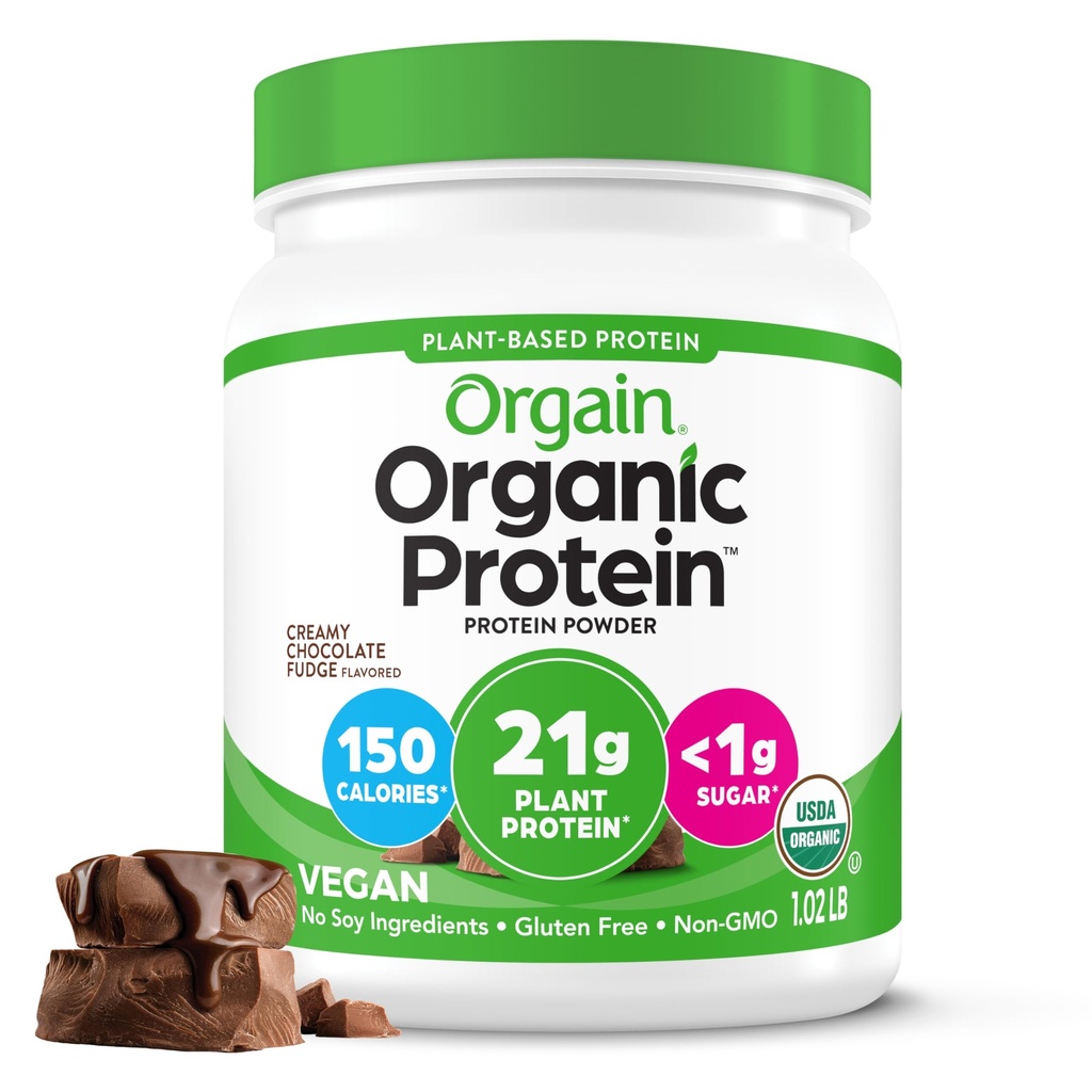 Orgain 유기 채식 단백질 분말, 크림 초콜릿 판 - 21g 식물 단백질, 7g Prebiotic 섬유, 낮은 순수한 Carb, Lactose 성분 없음, 추가 설탕 없음, 비 GMO, 쉐이크 및 스무디에 대 한, 1.02 lb