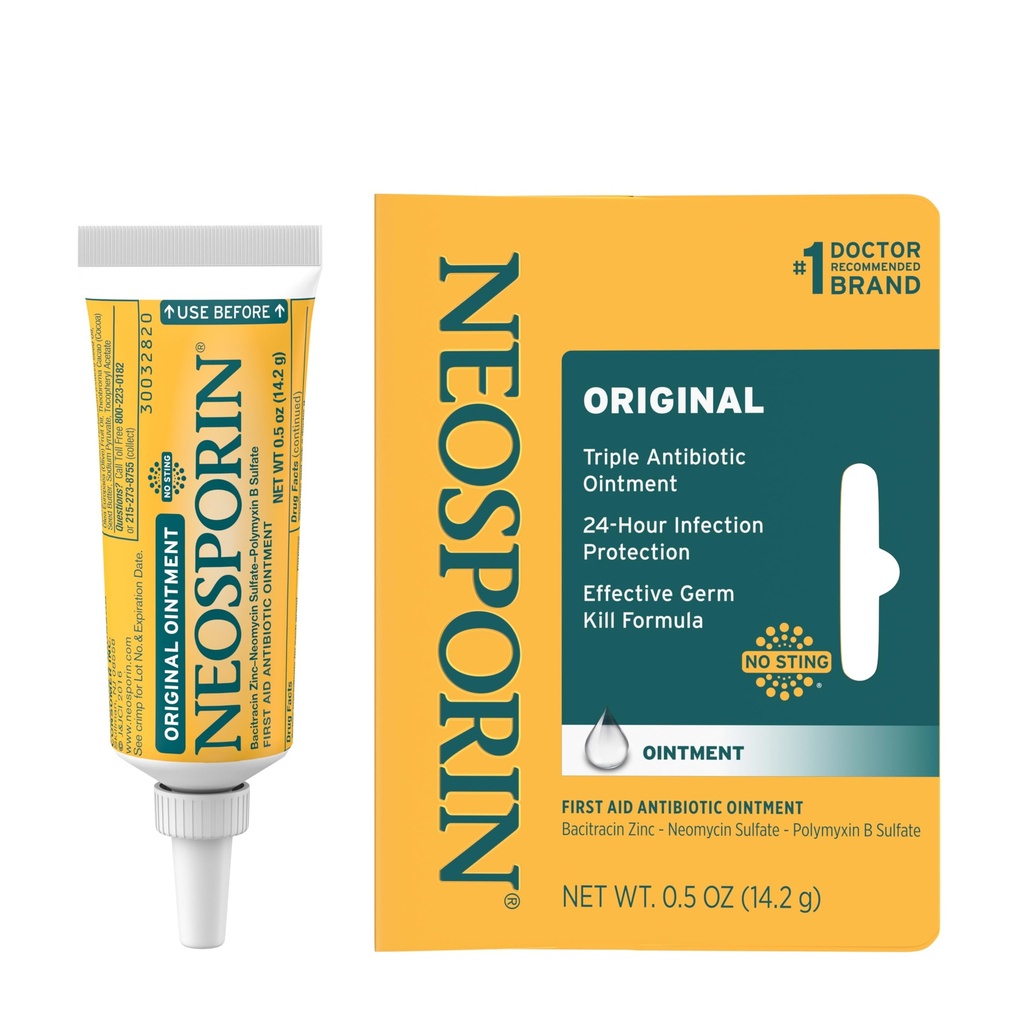 Neosporin 본래 감염 보호를 위한 Bacitracin 아연을 가진 응급 항생 연고, 부상 치료 & 흉터 외관 Minor 커트를 위한 Minimizer, 스크랩 및 화상, .5 oz
