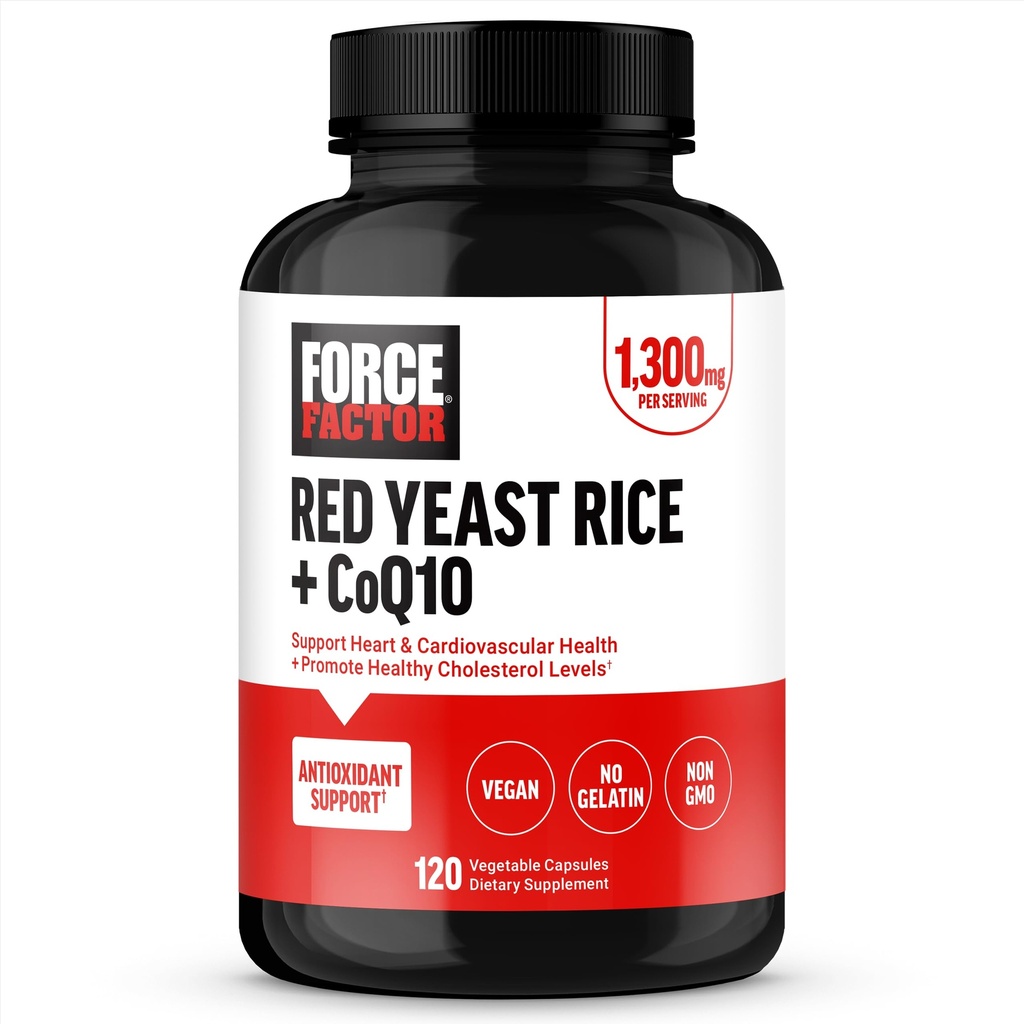 FORCE FACTOR 빨간 효모 밥 + 산화를 억제하는 지원을 위한 CoQ10 보충교재, 비 GMO, Vegan-Friendly, 우수한 질, 120의 캡슐