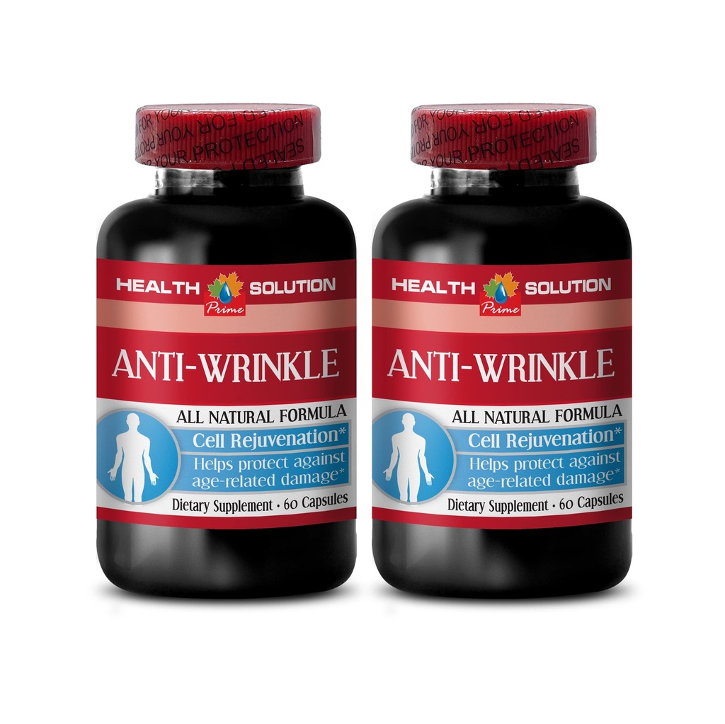 얼굴을 위한 반대로 주름 캡슐 - ANTI-WRINKLE COMPLEX - 피부 무기물, 노화 방지 보충교재, 비타민 E 교원질, 혈청 반대로 주름, 알파 lipoic 산, 여자를 위한 반대로 주름 알약, 2 Bot 120 모자