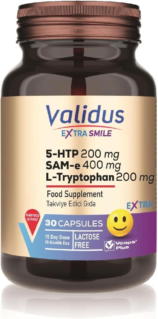 VALIDUS 여분 미소 5-HTTP 200 mg + L 트립토판 200 mg + Sam-e 400 mg 30 캡슐 (Vcaps Plus)
