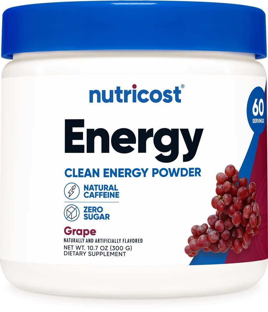 Nutricost 에너지 음료 분말 (Grape) (60 인분) - 자연 풍미를 가진 사전 운동 보충교재 - Non-GMO, 글루텐 자유로운
