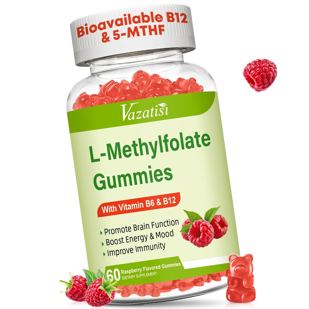 L-Methylfolate 메틸 B12를 가진 15 mg Gummies, Mood를 위한 Folate 보충교재, 뇌 건강, 면역 지원, 라즈베리 풍미, 60 조사