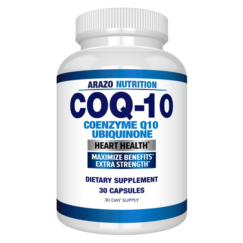 Arazo 영양 CoQ10 Ubiquinone Coenzyme Q10-200mg 최대 힘 영양 보충교재 - Soy 없음을 가진 높은 흡수 캡슐