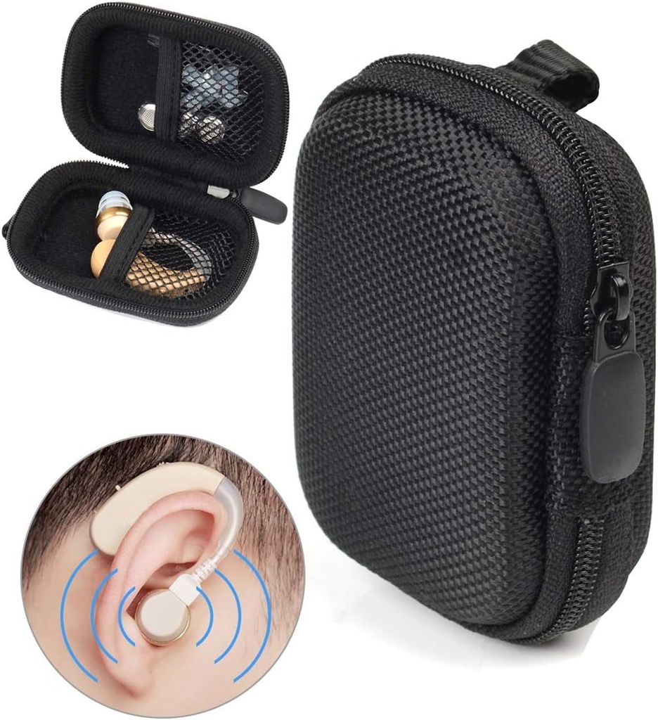 Hearing Aid, Hearing 증폭기, 개인 사운드 앰프, 보청기, 듣기 장치, 메쉬 포켓이있는 강력한 미니 케이스, 범용 디자인 (Ballistic Black)