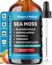 Ashwagandha & Turmeric Liquid Drops - 비타민 C, Sea Moss, Apple Cider Vinegar, Bladderwrack - 포괄적 인 웰빙 지원을위한 Vegan 액체 드롭 & Vital Immunity (Strawberry Ginger Lemonade, 60mL)
