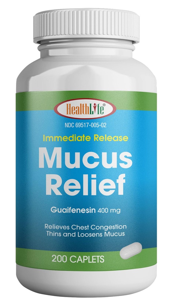 HEALTH LFE Mucus 기복 Guaifenesin Caplets 400 mg의 Immediate 방출 빠른 임시 기대약, 얇고 느슨한 Mucus, 믿을 수 있는 가슴 혼잡, 기침, 감기 및 홍조 (중간, 200 조사)