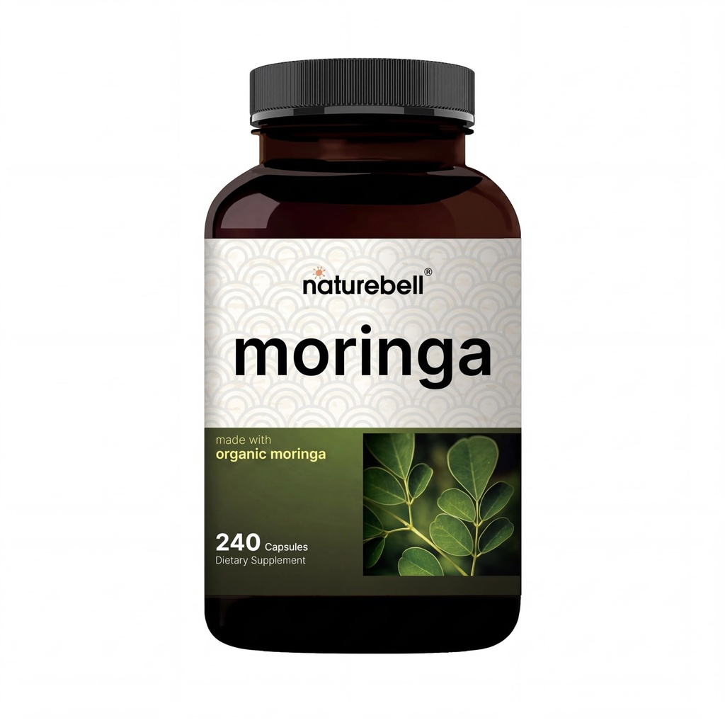 NatureBell Pure Moringa Capsules | Moringa Powder Organic, 240 캡슐과 함께 만든 – Green Superfood, Skin Health, & Immune Support – Non-GMO, 글루텐 무료, 4 개월 공급