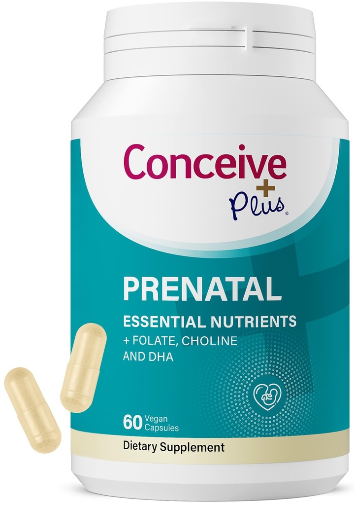 여성 보충을위한 Conceive Plus Prenatal Vitamins - 임신 Vegan, Choline, Iron - Pre Natal Vitamins DHA, Non GMO - 뇌 및 눈 60 캡슐에 대한 출산 비타민