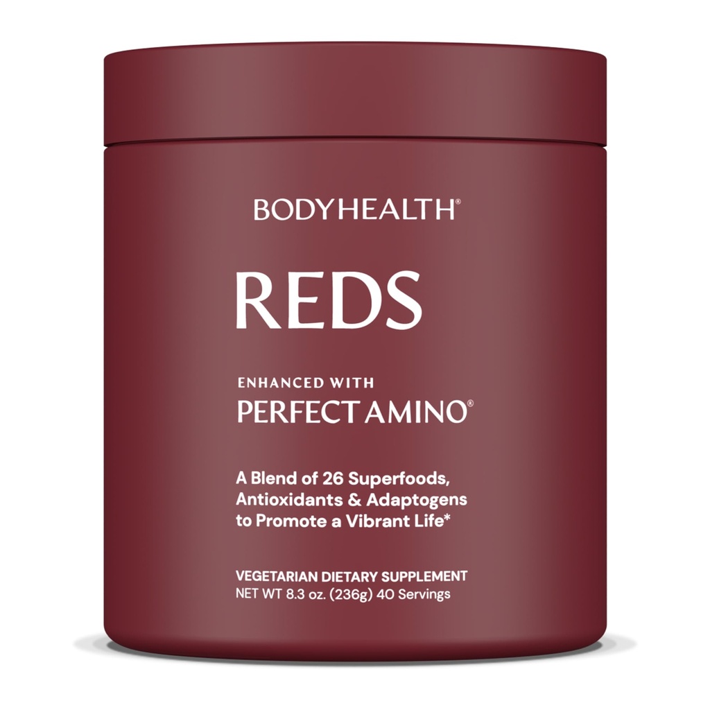 BodyHealth Reds는 PerfectAmino와 향상된 - 항 산화제, Adaptogens, Phytonutrients, Fruit, Prebiotics, Probiotics, Fiber 및 Protein - 40 서빙과 함께 매일 Superfood 스무디 파우더