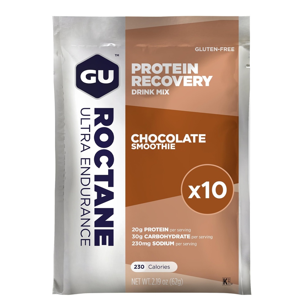GU Energy Roctane Ultra Endurance Protein Recovery Drink Mix, Gluten-Free 및 Kosher Dairy, 모든 운동 후 복구 지원, 10 Single-Serving Packets, Chocolate Smoothie