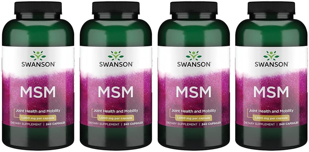 Swanson MSM - Mobility & Joint Health Support를 촉진하는 필수 광물 - Cartilage, Collagen 및 Hair - (240 캡슐, 1000mg 각각) 4 팩을 포함한 Connective Tissue Health 유지에 도움이됩니다.
