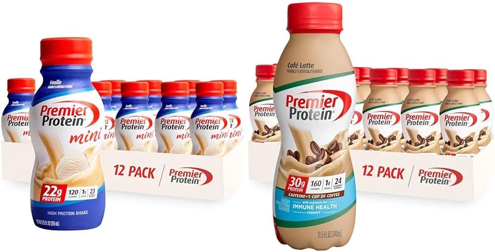 12 & Café Latte 30g Protein 160 Calories 12의 Vanilla 22g Protein 120 칼로리 팩