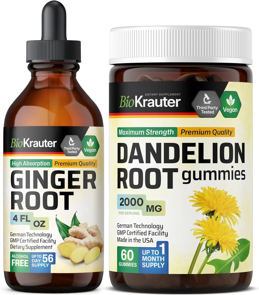 BIO KRAUTER 생강 뿌리 Tincture 4 Fl. Oz. & Dandelion 60 구미