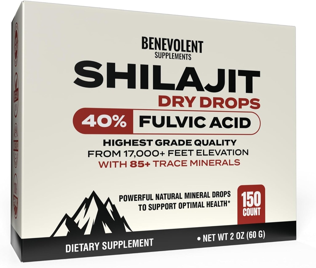 프리미엄 Shilajit 드라이 드롭 - (150 카운트, 250mg 각각) 최대 Potency Pure Shilajit for Men with 40% Fulvic Acid & 85 + 에너지, Metabolism & 면역 건강을위한 미네랄 - 비 GMO & Made in USA