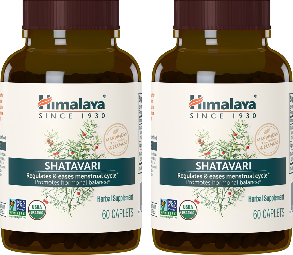 PMS, Menstrual Cramp Relief, Menopause Support 및 Women 's Health, 1,300mg, 60 Caplets, 2 개월 공급, 2 팩에 대한 히말라야 유기 Shatavari