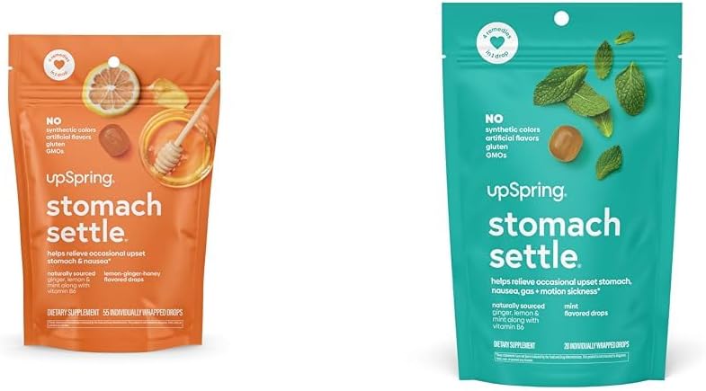 UpSpring Stomach Settle Drops 번들 Ginger, Lemon - 55 Ct 및 28 Ct