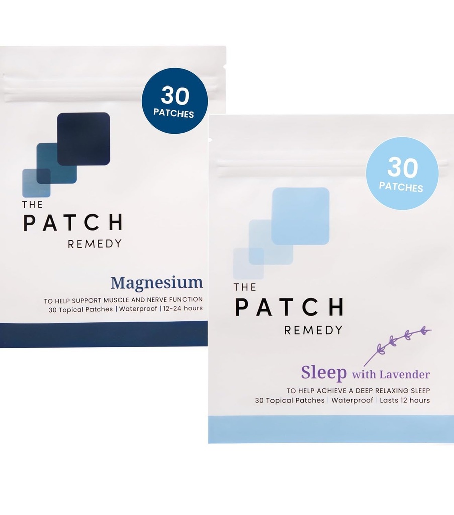 패치 Remedy Sleep & Recovery Bundle - (60 패치) 수면 라벤더 패치 및 마그네슘 글리세라이드 패치가있는 필수 저녁 휴식 및 근육 회복 키트