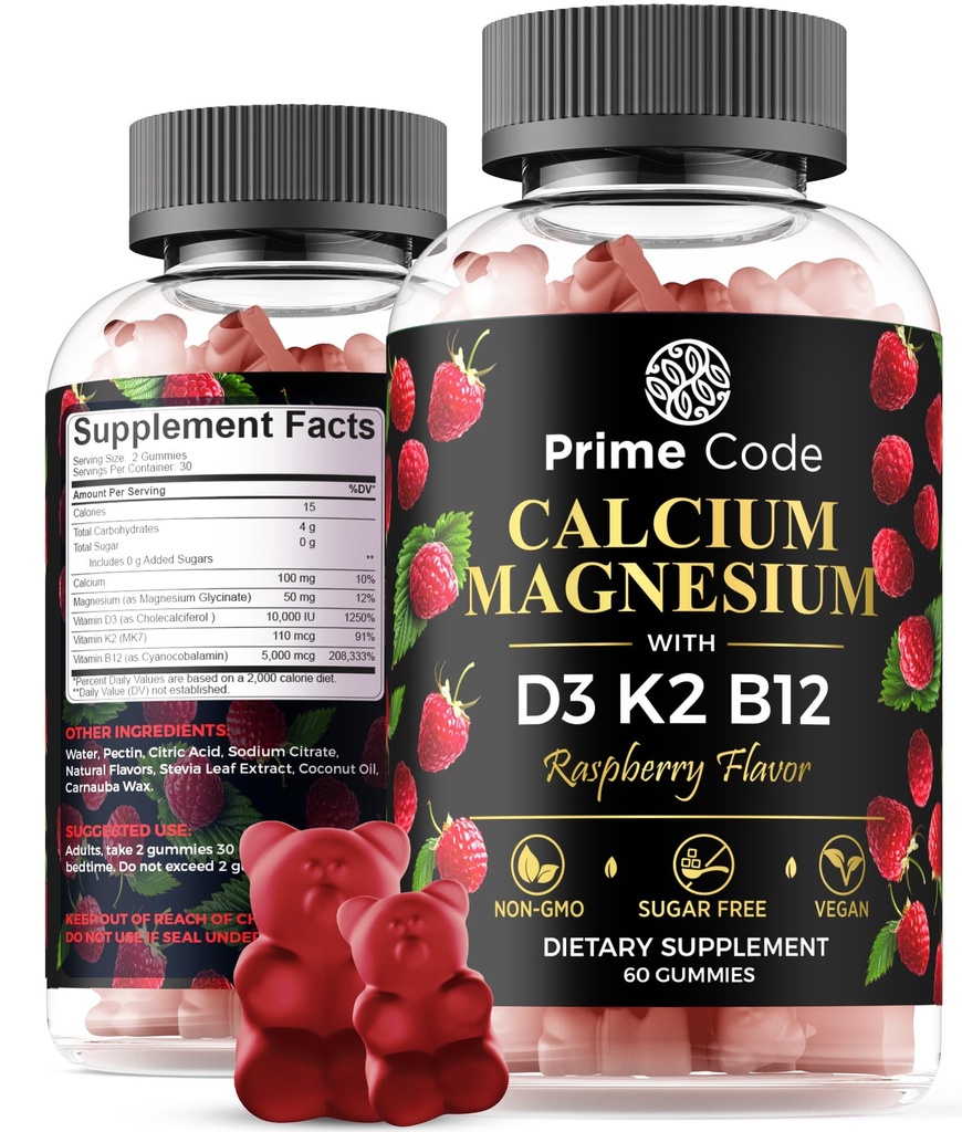 [ 5 in 1] 마그네슘 비타민 B12 비타민 K2 & 비타민 D3를 가진 여자 & 남자를 위한 칼슘 Gummies | 성인 100mg를 위한 칼슘 보충교재, 대인 50mg를 위한 마그네슘 보충교재 | Vegan | Non-GMO