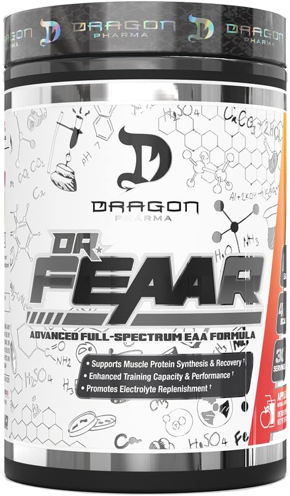 DRAGON PHARMA 박사 FEAAR® 고급 풀 스펙트럼 EAA 매트릭스, 근육 단백질 합성 및 복구, 향상된 교육 용량 및 성능 (30 서빙, 애플 주스)