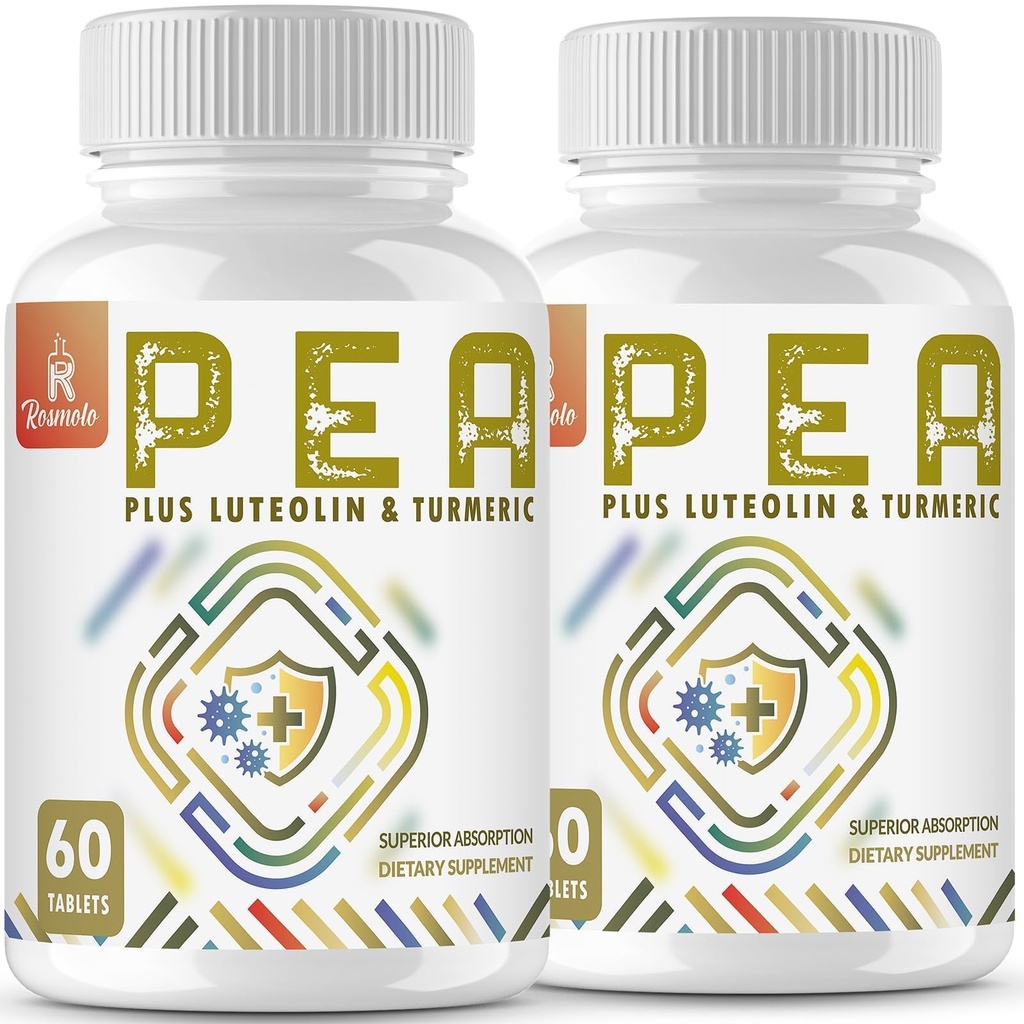 1500 MG Palmitoylethanolamide Luteolin 98 % 및 Turmeric, 높은 흡수, 불편 관리를위한 Micronized Pea 보충 - 미국 제조 - 120 정제