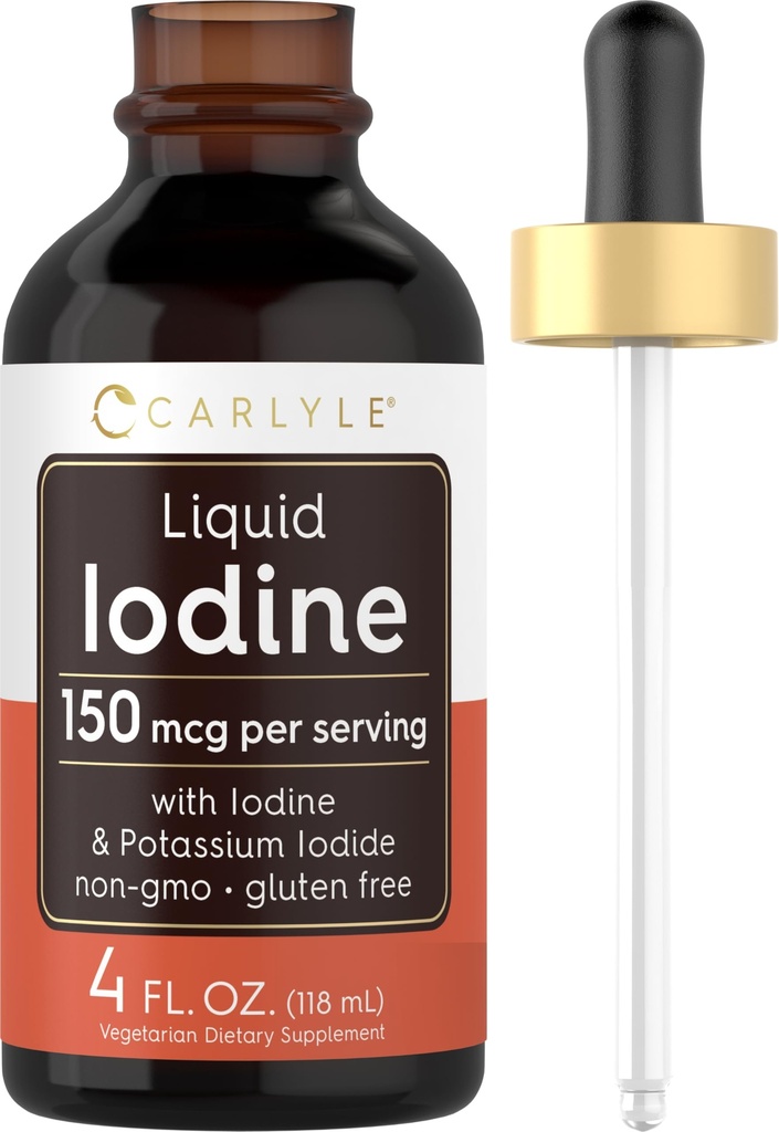 Carlyle Liquid Iodine Drops 4 fl oz | 150 mcg | 요오드 & 칼륨 이오드드 보충 | 채식 액체 탄약 | 비 GMO, 글루텐 프리