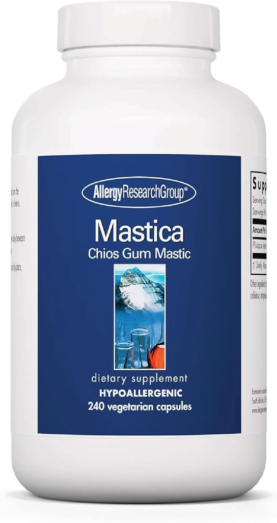 Allergy Research Group Mastica - Mastic Gum 캡슐, 성인을 위한 소화성 건강 보충교재, Gut 건강 지원을 위한 Mastic 수지 분말 캡슐 - 240 조사