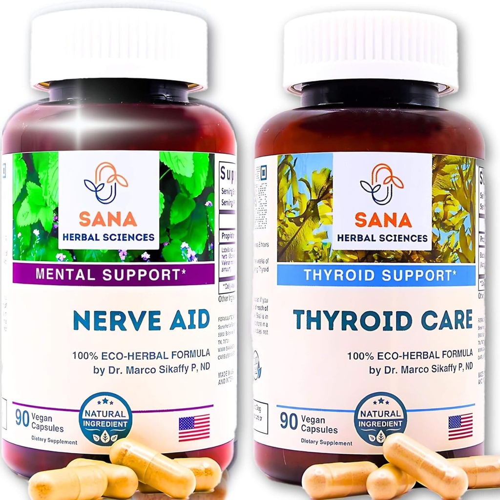 Natural Sleep Aid & Thyroid Renew | 9 Organic Herbs & Seaweed | Valerian Root, Thyroid Support, Hormonal Balance with Kelp | 서빙 당 1350mg | 산나 허브
