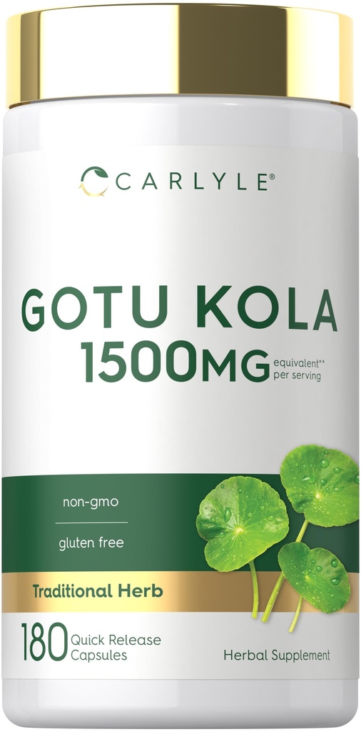 Carlyle Gotu Kola 캡슐 1500mg | 180 개 | 비 GMO, 글루텐 프리 | 전통 허브 추출물