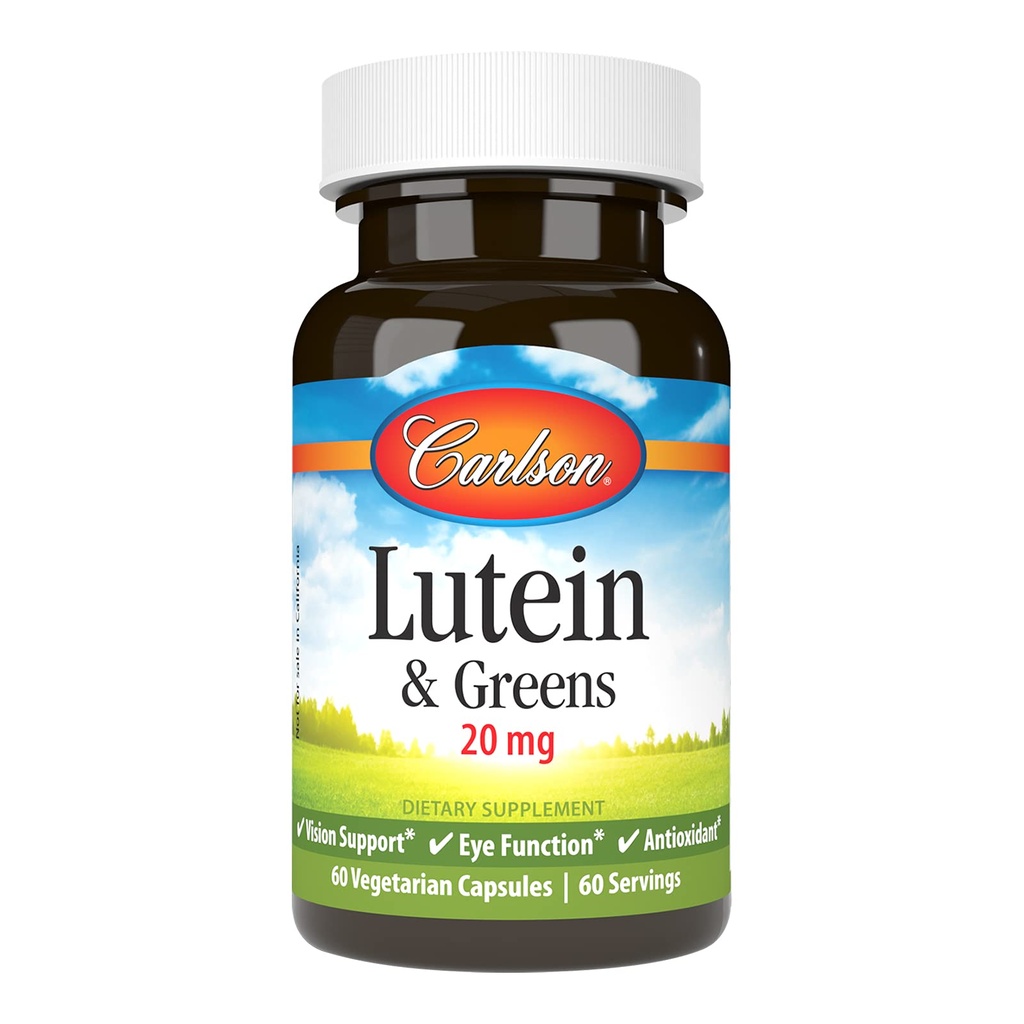 Carlson - Lutein & Greens, 20 mg의 시각 지원 & 눈 기능, 산화 방지제, 60 채식 캡슐