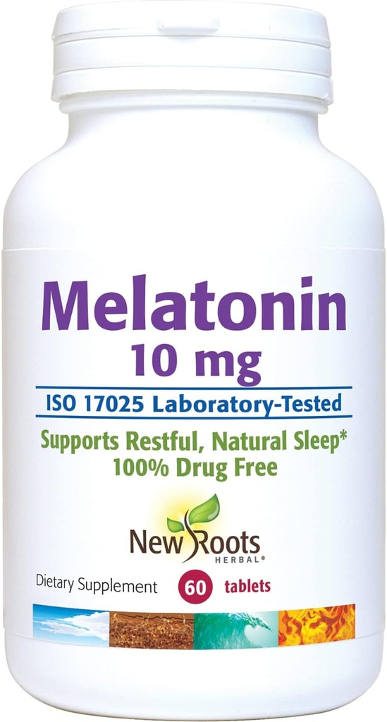 NEW ROOTS HERBAL 수면 보충 | Pure Melatonin 10 mg (60 정제 - 3 개월 공급), Non Habit Forming, Natural Sleep Aid, Non-GMO