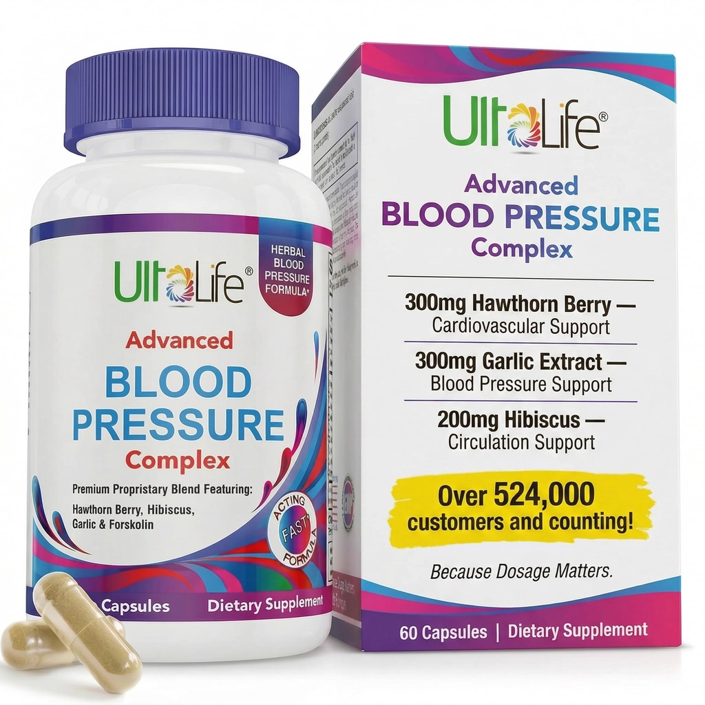 ULTALIFE 혈압 보충제 - 고급 혈압 보충 단지 - Hawthorn Berry, Hibiscus, 마늘, Forskolin - 14 비타민 & 허브, Veggie 캡슐에 30 일 공급