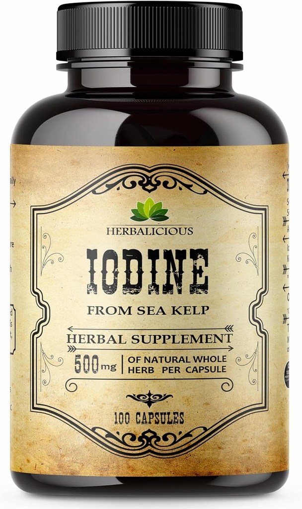 HERBALICIOUS Iodine 정제 - 바다 Kelp에서 자연적인 Iodine – 에너지, 소화, 뇌 & 뼈 건강을 위한 Thyroid 지원 보충교재 – 비 GMO, 글루텐 자유로운 – 100개의 캡슐