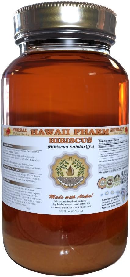 Hibiscus 액체 추출물, 유기 히비스커스 꽃 (Hibiscus Sabdariffa) Tincture 보충교재 32 oz