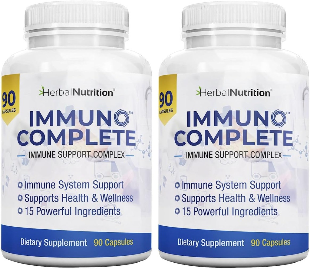 Immuno는 비타민 C, D, 아연, 마그네슘, Elderberry 및 Immune 지원 (2)를 위한 10 더 종합적인 성분을 가진 면역성이 있는 지원 보충교재를 완료합니다