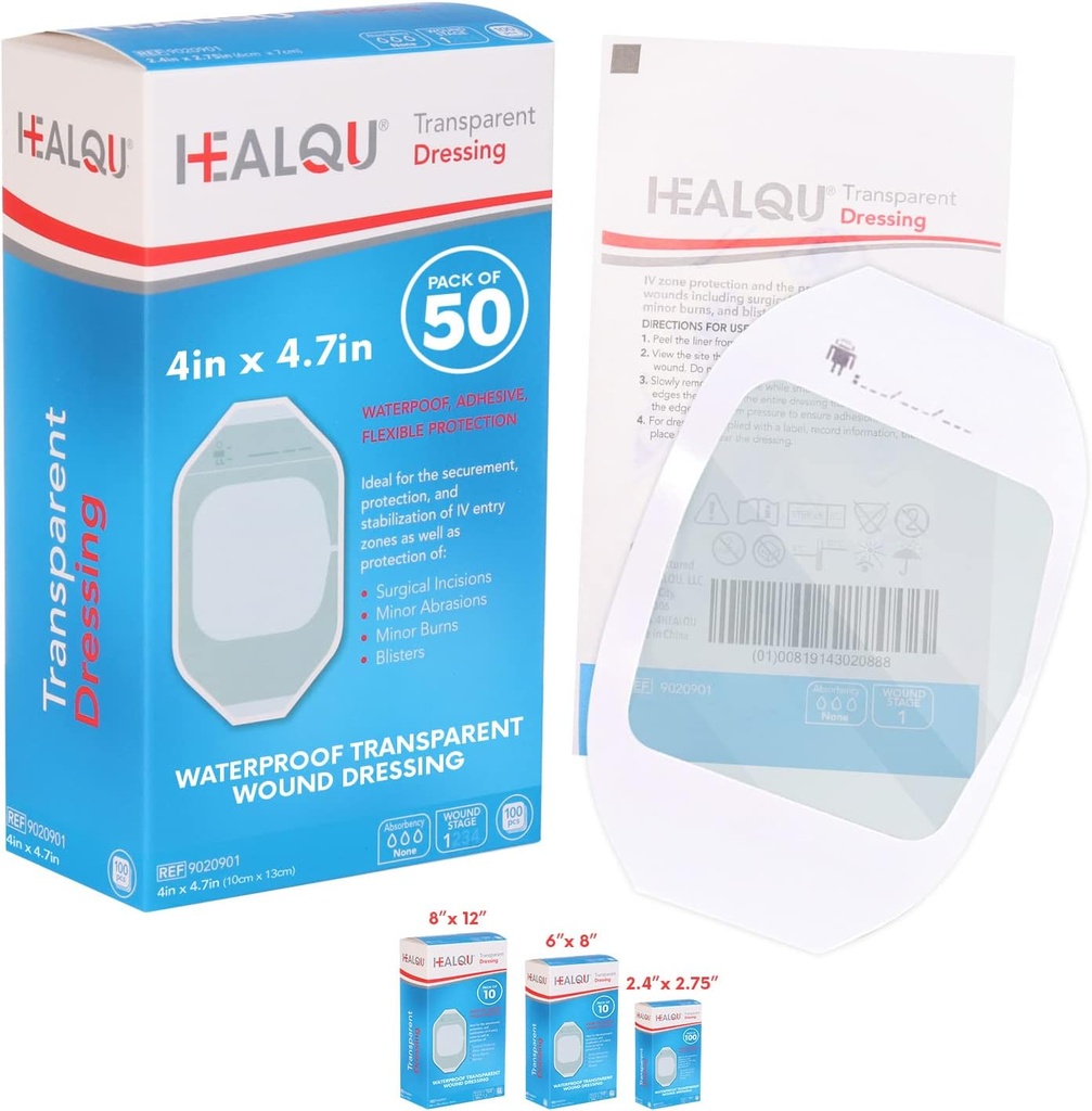 투명 필름 드레싱 4 "x 4.75"(50 팩) - 포스트-Surgical 샤워, IV 방패, 문신 애프터 케어, 명확한 통기성 드레싱 패치에 대한 방수 접착력 붕대