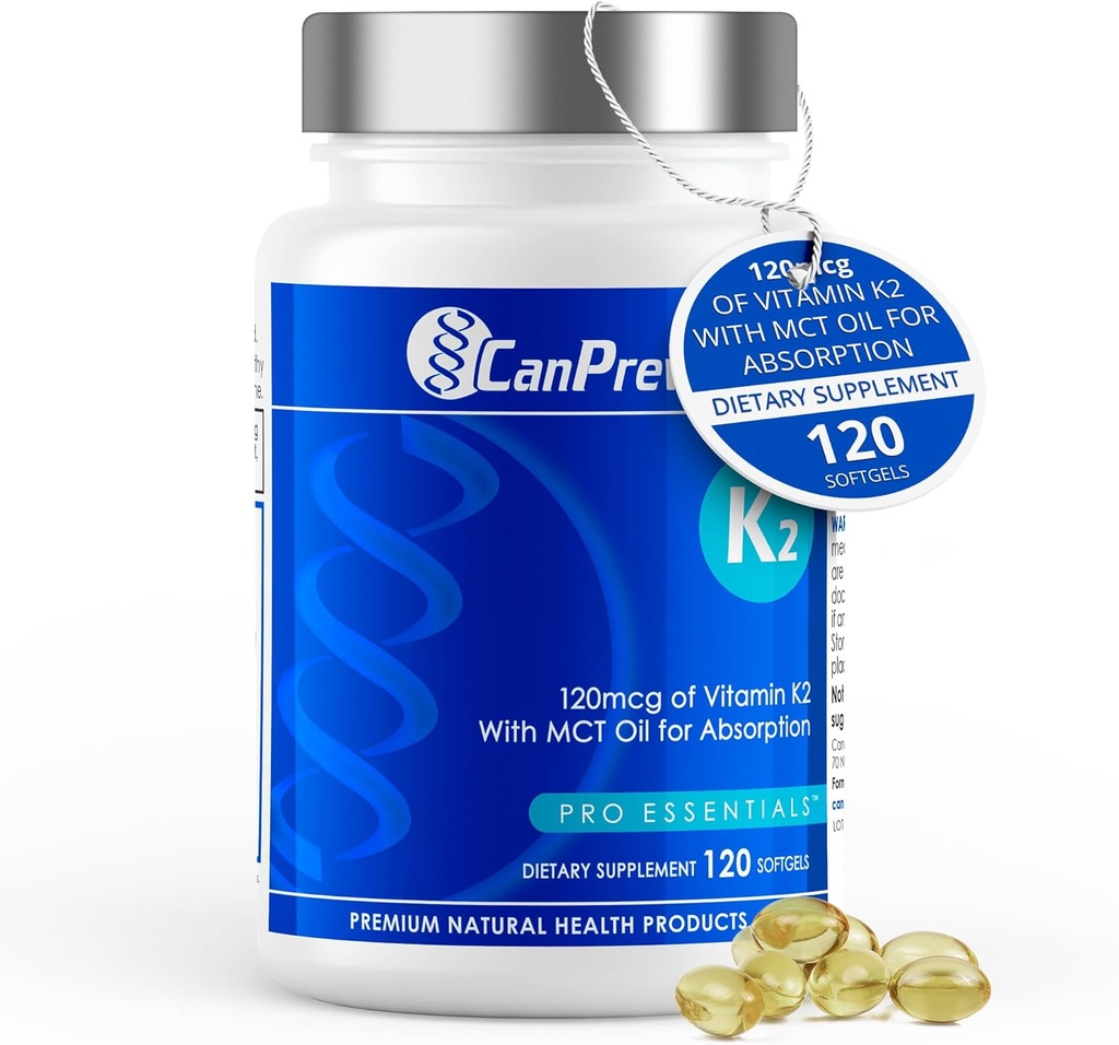 CanPrev K2 유기 코코넛 오일 120mcg, 120 Softgels 120 일 공급 - Optimal 뼈와 치아 지원, 강력한 뼈와 치아 유지를위한 높은 효능 비타민 K2 강화 흡수